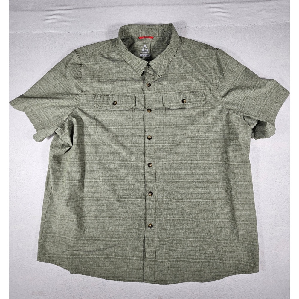 Gerry Mens XXL Sage Green Slub Short Sleeve Button Up Stretch Hiking Shirt